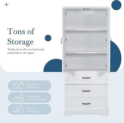 Favfurish 69" Tall Bathroom Storage Cabinet with Doors and 2 Drawers,Modern Linen Cabinets w/Adjustable Shelf & Magnetic Door Stopper,Freestanding Organizer for Dining Room,Kitchen,Office,White