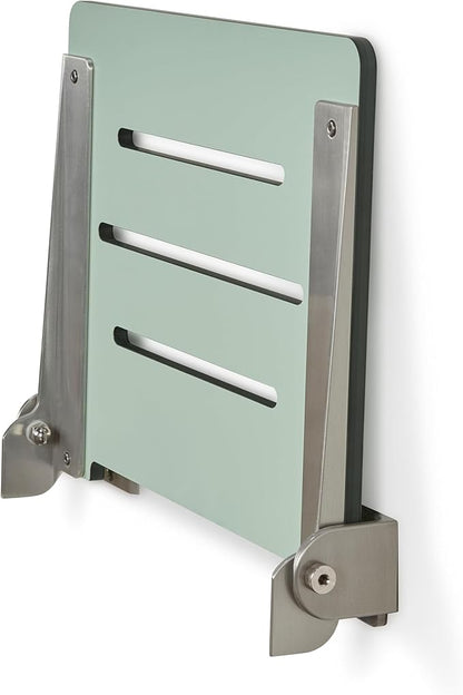 18 inch Silhouette Slimline Folding Wall Mount Shower Bench Seat, Sea Green Seat with Silver Frame