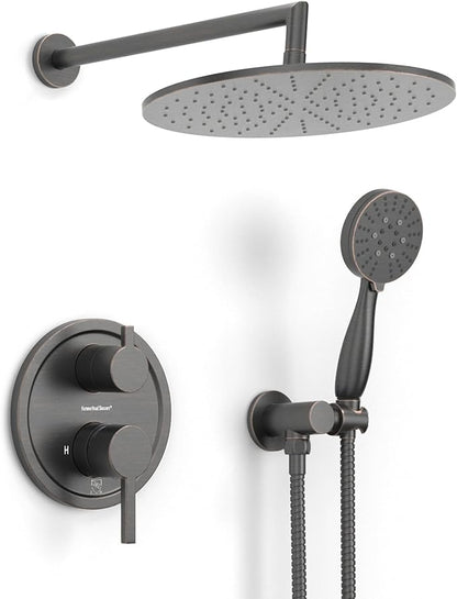 HammerHead Solid Metal Rain Shower System Set with Handheld and 10" Rainfall Head, Shower Valve and Trim Kit, 2-Handle Shower Faucet Set with 2 Way Diverter Body – Oil Rubbed Bronze