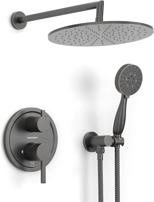 HammerHead Solid Metal Rain Shower System Set with Handheld and 10" Rainfall Head, Shower Valve and Trim Kit, 2-Handle Shower Faucet Set with 2 Way Diverter Body – Oil Rubbed Bronze
