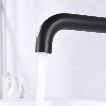 SUMERAIN Wall Mount Tub Filler Matte Black Bathtub Faucet High Flow Two Cross Handles with Rough in Valve, Extra Long Spout