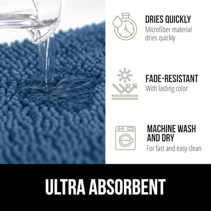 GORILLA GRIP Bath Rug Mat, Thick Soft Absorbent Chenille, Quick Dry Microfiber Mats, Rubber Backing Washable Shower Floor Rugs, Bathmat Runner, US Designed Bathroom Home Decor Accessories 24x17, Blue