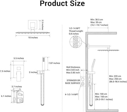Shower Faucet Set with Shower Head, Wall Mount 10 Inch Square Rainfall Shower Head and Handle Set Single Handle Shower System Set with Female Threads Valve Body and Trim Included(Brush Nickel)