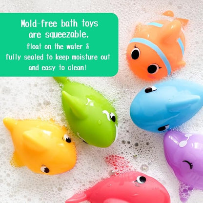 No Hole Bath Toys for Kids - Shark Bath Toys Set with Bath Net & Storage - Floating Toys for Water Pool Shower