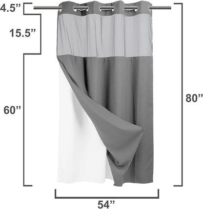 River Dream Heavyweight No Hooks Required Dotted Waffle Weave Shower Curtain with Snap in Liner -Stall 54W x 80H,Hotel Grade,Spa Like Bath Curtain,Gray
