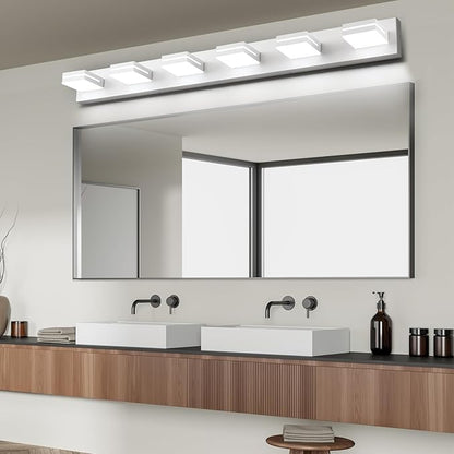 SineRise LED Modern Bathroom Vanity Light Fixtures (6-Light, 48-Inch), Matte White Modern Acrylic Bathroom Wall Lighting Fixtures Over Mirror (Cool White 6000K)