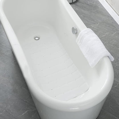 Foldable Silicone Bathtub Mat: Jumbo Size Heavy Duty Safety Bath Mat for Tub Without Suction Cups Non Slip Bath & Shower Mat for Textured, Reglazed, Refinished Tub (White, 35.8 x 17.7)