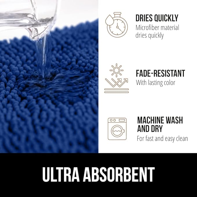 GORILLA GRIP Bath Rug Mat, Soft Absorbent Chenille, Quick Dry Microfiber Mats, Rubber Backing Washable Shower Floor Rugs, Bathmat Runner, US Designed Bathroom Home Decor Accessories 24x17 Royal Blue