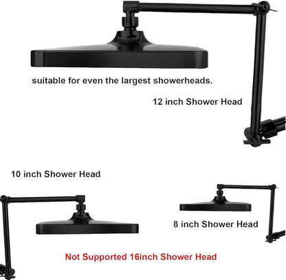 Shower Head Extension Arm, 16 Inch Solid Brass Adjustable Extender with Lock Joint, Height & Angle Adjustable Shower Arm for Rainfall or Fixed Shower Head, G1/2 Connector (Matt Black)