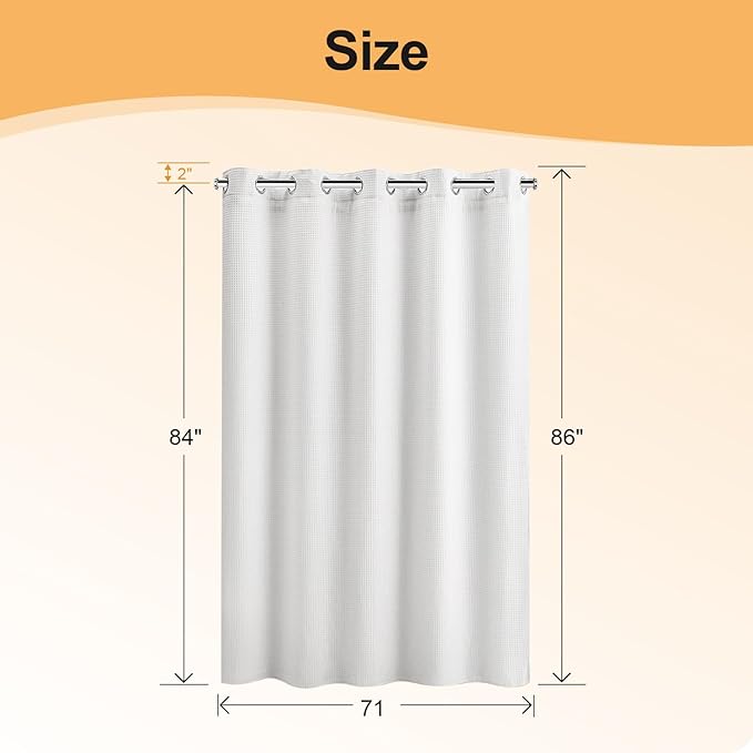 River Dream Extra Long Cotton Blend Shower Curtain with Snap in Liner, No Hook Needed, Hotel Grade Shower Curtains for Bathroom, Water Repellent, White, 71" Wx86 L