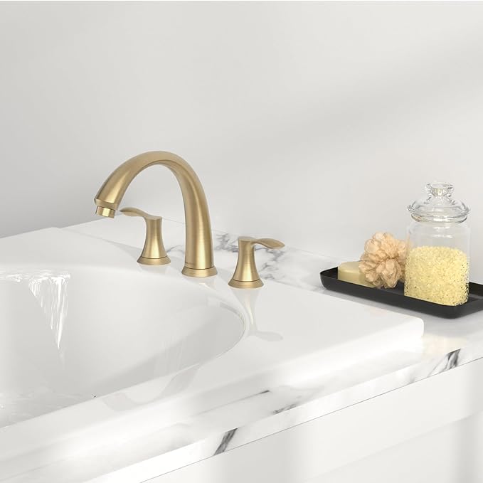 Lava Odoro Brushed Gold Roman Tub Faucet, 2 Handle Bathtub Faucet with Valve, High Flow 8 inch Widespread Deck Mount Tub Faucet, Solid Brass 3 Hole Bath Tub Filler TF405-SG