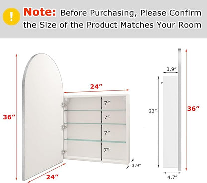 FKWin Silver Bathroom Medicine Cabinet for Left or Right Opening, Surface Mount Medicine Cabinet not Recessed, Modern Vanity Bathroom Mirror with Storage, Silver, 24x36 inch