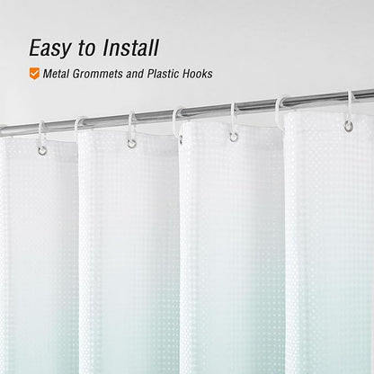 Gibelle Teal Shower Curtain for Bathroom, Waffle Weave Ombre Textured Fabric Shower Curtain Set with Hooks, Water Repellent and Machine Washable, 72 x 72