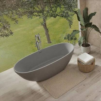 Abruzzo 65" Freestanding Solid Surface Bathtub - Stone Resin Soaking Tub with Overflow & Pop-Up Drain, cUPC Certified Matte Grey, 69 Gallon Capacity Deep Soak Tub for Modern Bathrooms