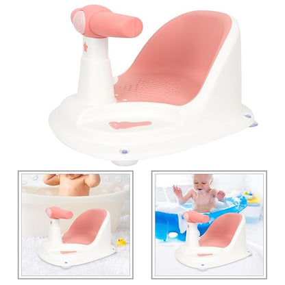 Bath Seat with Suction Cups for Stability Non-Slip Shower Chair Comfortable Sit-up Support Bathtub Seat for Newborns and Boy Girl Bathing Essential in Pink