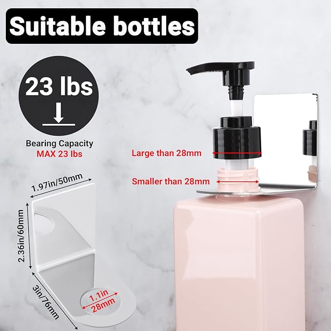Segbeauty Stainless Soap Bottle Dispenser, 3 Pack Dia 1.1in 2.8cm Drill-Free Wall Mounted Rack, Adhesive Wall Mount Bottle Holder for Shower Gel Bathroom Toilet Kitchen, Sliver
