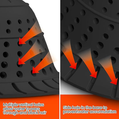 Shower Drain Hair Catcher - Bathtub Drain Cover Foldable Silicone，Shower Drain Protector for Pop-Up and Regular Drains of Shower,Tub, Bathroom, Sink, Silver-Black