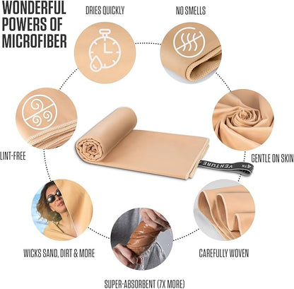 VENTURE 4TH Quick Dry Towel. Microfiber Travel Towel Ideal for Camping, Hiking, Backpacking, Gym. Lightweight & Fast Drying Travel Towels for Body. Compact & Easy to Pack - Beige Extra Large