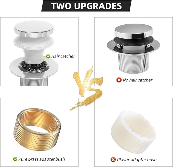 Tub Drain Replacement Kit, Metal Tip-Toe Bathtub Drains and Overflow Kit with Hair Catcher, Shower Bath Tub Drain Assembly with Two-Hole Overflow Faceplate Conversion Kit -Chrome Plated