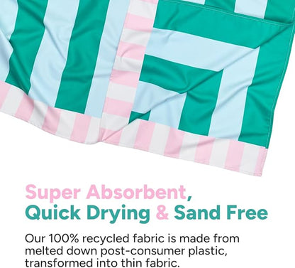 Dock & Bay Beach Towel - Quick Dry, Sand Free - Compact, Lightweight - 100% Recycled - Includes Bag - Pastel Pier - Large (160x90cm, 63x35)