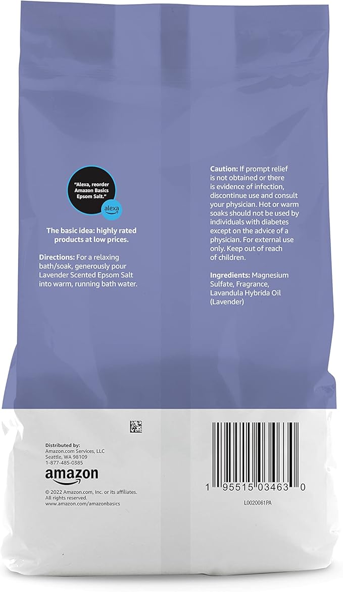 Amazon Basics Epsom Salt, Lavender Scented, 3 Pound, 2-Pack | Soaking Aid | Previously Solimo