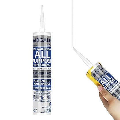 Clear Silicone Sealant, All-Purpose 100% Waterproof Silicone Caulk, Adhesive Caulking Tool for Indoor & Outdoor Windows, Aquarium, Bathroom Auto Leak Seal, 10.1 oz Cartridge, 1 Packs (1)