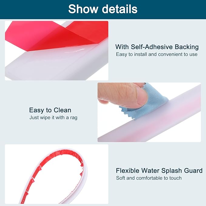 uxcell 59 Inch Collapsible Shower Barrier Stopper Water Splash Guard Blocker 59"Lx0.8"Wx0.5"H for Bathroom Kitchen Wet and Dry Separation, White