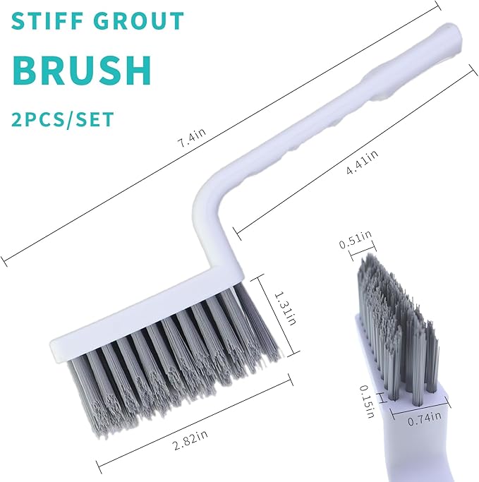 V Shape Grout Cleaner Brush Scraper, Stiff Bristle Grout Cleaning Brushes for Tile Floor, Handheld Grout Scrub Brush Set for Shower, Bathroom, Kitchen, Household, Easy Reach to Narrow Nooks and Cranny
