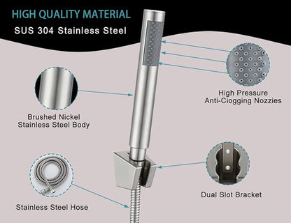 Handheld Shower Head with Hose, Hand Held Shower Wand Head with Long Hose, High Pressure RV Shower Head with Handheld Spray Combo, Dog Shower Attachment, Brushed Nickel