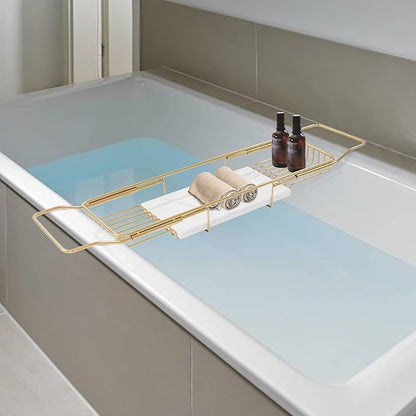 Bath Tub Tray Expandable Bathtub Tray 26.77-35.43 in, Bathtub Trays with Marble Board Bath Trays for Tub Luxury Bathtubs & Bathroom Accessories for Relaxing Spa,Suitable for Bathtubs Gold