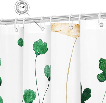 Gibelle Watercolor Floral Shower Curtain, Emerald Green Beige Flower Shower Curtain for Bathroom, Modern Minimalist Waterproof Fabric Shower Curtain Set 72x72 Inch