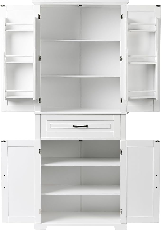 Favfurish 72" Tall Bathroom Storage Cabinet with Doors and Drawer,Modern Linen Cabinets w/Adjustable Shelves & Door Storage Rack,Freestanding Organizer for Bath Room,Study,Office,Kitchen White
