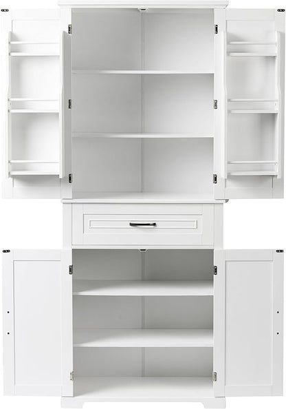 Favfurish 72" Tall Bathroom Storage Cabinet with Doors and Drawer,Modern Linen Cabinets w/Adjustable Shelves & Door Storage Rack,Freestanding Organizer for Bath Room,Study,Office,Kitchen White