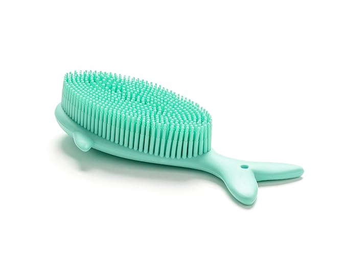 Premium Sensory Brush for Kids or Autism,Soft Silicone Body Scrubber,2 in 1 Sensory Room Occupational Therapy Fidget Brushes,Silicone Loofah,Pets Shower Brushes Bath Brush Shampoo Brush(Whale-Teal)