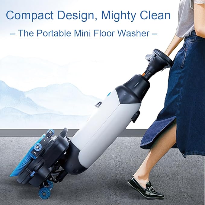 Professional-Grade Mini Floor Scrubber Ultra-Compact & Portable Cordless Design 90-120 Min Battery 16.9" Wide Cleaning for Home, Office, Bathrooms & Small Commercial Spaces, Tile & Sealed Floors