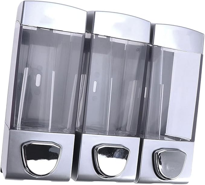 Wall-Mounted Shampoo Dispenser and Lotion Pump, Three-Chamber Soap Gel Bottle, Refillable Bathroom Shower Gel Holder for Residential and Hospitality Use