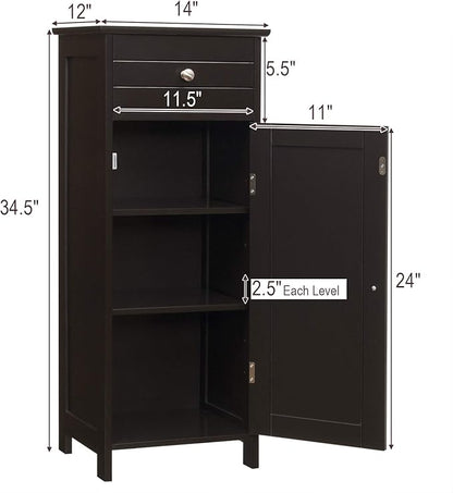 DORTALA Bathroom Floor Cabinet, Free-Standing Wooden Floor Storage Cabinet w/Large Drawer & 2 Adjustable Shelves, Morden Side Storage Bathroom Organizer Cabinet for Living Room, Brown