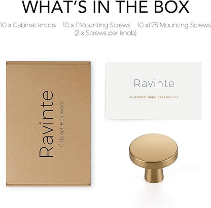 Ravinte 10 Pack Drawer Pulls 1-1/4 Inch Kitchen Cabinet Knobs Solid Round Dresser Drawer Knobs Champagne Bronze Dresser Knobs Drawer Knobs Simple Cabinet Hardware for Cupboard Drawer Pulls