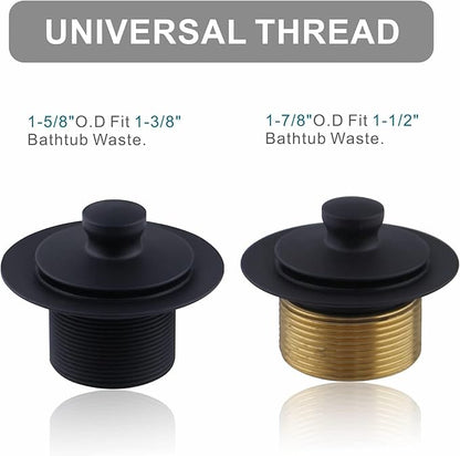 Matte Black Tub Drain and Overflow Kit with Single Hole Overflow Faceplate, Welsan Universal All Metal Lift & Turn Black Bathtub Drain Kit with Fine/Coarse Thread Conversion Twist Trim Kit Assembly