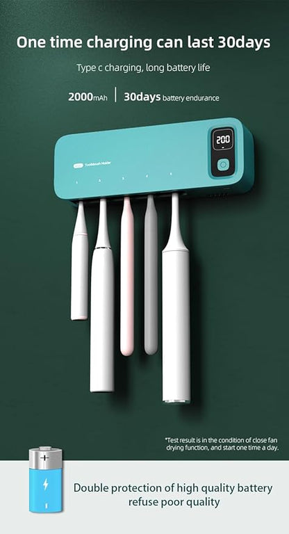 Toothbrush Cleaning Holder, Self Adhesive Toothbrush Cleaner, Timer Function, Toothbrush Sanitizer Bathroom Accessories
