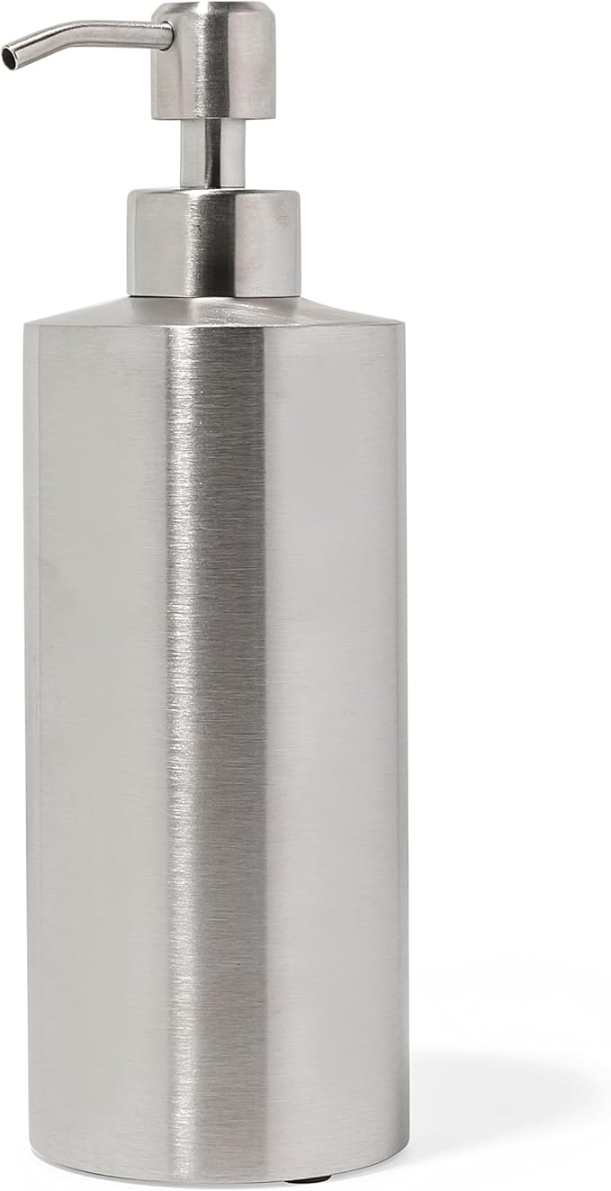 Silver Soap Dispenser Stainless Steel for Bathroom and Kitchen Sink, 15oz Refillable Round Rustproof Hand Dish Soap Dispenser Pump for Detergent, Lotion, and Countertop