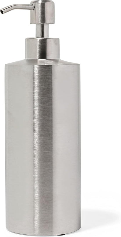 Silver Soap Dispenser Stainless Steel for Bathroom and Kitchen Sink, 15oz Refillable Round Rustproof Hand Dish Soap Dispenser Pump for Detergent, Lotion, and Countertop