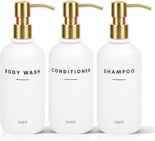 Set of 3 Shampoo and Conditioner Dispenser - 16oz Durable Shower Soap Dispenser and Shampoo Bottles - Easy to Refill Bathroom Decor