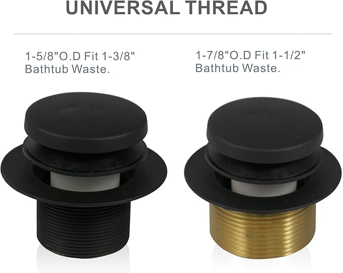 Black Tub Drain Tip-Toe Tub Trim Set Conversion Kit Assembly, Hidrop Bathtub Drain Replacement Trim Kit with 1-Hole Overflow Faceplate and Universal Fine/Coarse Thread, Matte Black