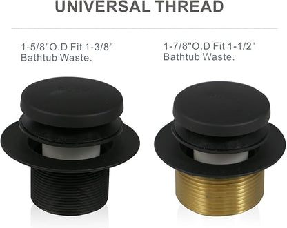 Black Tub Drain Tip-Toe Tub Trim Set Conversion Kit Assembly, Hidrop Bathtub Drain Replacement Trim Kit with 1-Hole Overflow Faceplate and Universal Fine/Coarse Thread, Matte Black