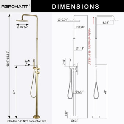 RBROHANT Freestanding Outdoor Shower Gold, Height Adjustable Stainless Steel Outdoor Showers for Backyard Garden Pool Beach, Stand Alone Outdoor Shower Hot and Cold Water, Brushed Gold, JK0456