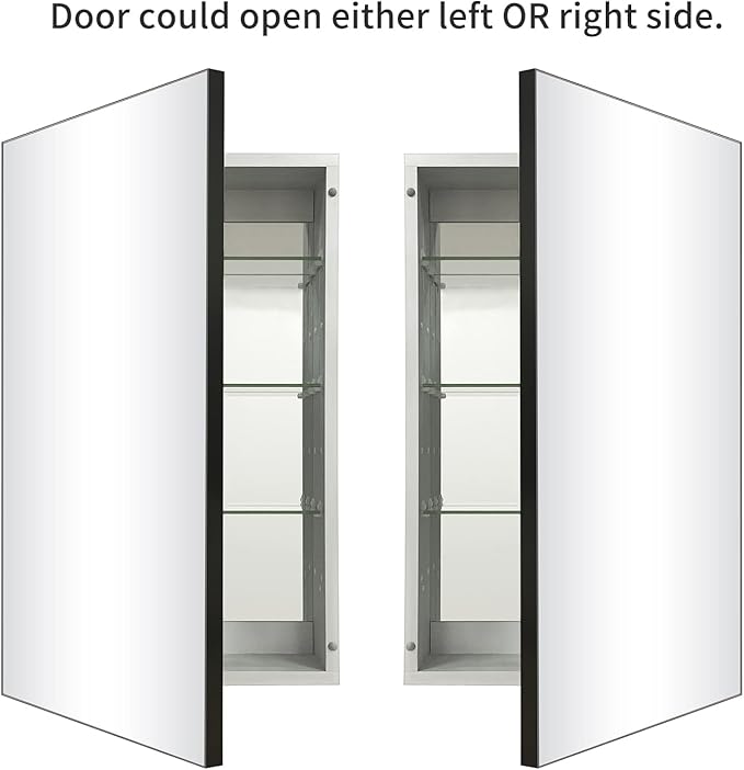 Bathroom Medicine Cabinet with Farmhouse Black Aluminium Alloy Framed 26(H) x 16(W) Inches Recess or Surface Mount Mirror Cabinet for Bathroom Toilet Kitchen
