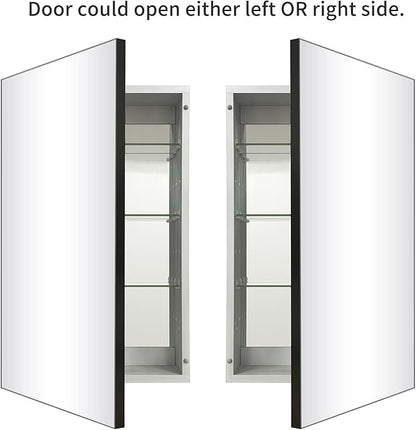 Bathroom Medicine Cabinet with Farmhouse Black Aluminium Alloy Framed 26(H) x 16(W) Inches Recess or Surface Mount Mirror Cabinet for Bathroom Toilet Kitchen