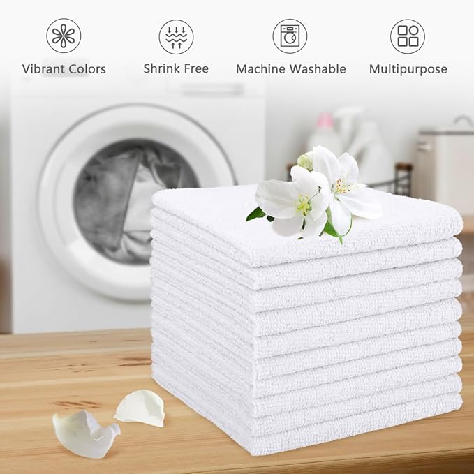 Orighty Washcloths Towels Set 20 Pack, Highly Absorbent and Soft Feel Microfiber Face Cloths, Multi-Purpose Wash Cloths & Hand Towels for Bathroom, Hotel, Spa, and Gym, 11.5x11.5 Inch, White