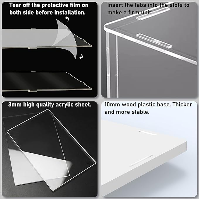 Choowin 4 Tier Clear Acrylic Display Case for Collectibles, Mini Figures, Pop Mart, Labubu, Sonny Angel, Smiski - Assemble Dustproof Acrylic Display Box with Door, Stand (White Base Step)